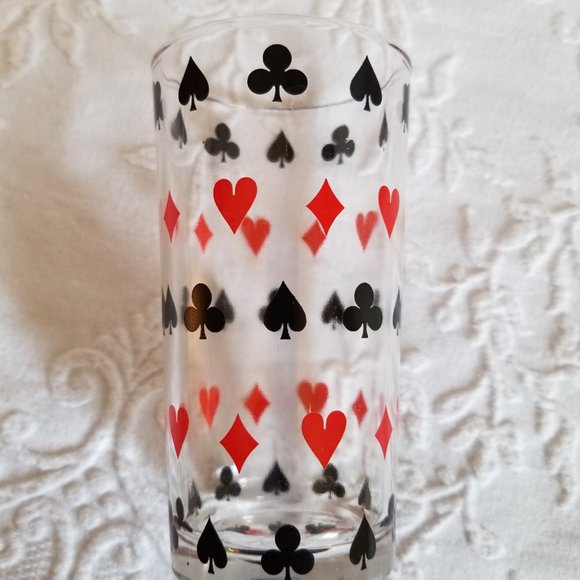 Vintage Set of 4 Glass Tumblers Playing Card Suits Cocktail Glasses - Picture 4 of 4